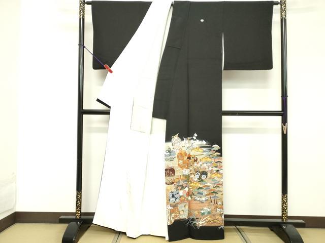 平和屋着物■豪華黒留袖　駒刺繍　貝桶花文　暈し染め　金彩　正絹　逸品　DABF4515cd