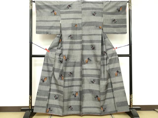 平和屋着物■上質な紬　横段舞蝶文　正絹　逸品　未使用　DABF4518cd