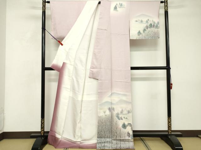 平和屋着物■訪問着　手描き　重ね山風景文　暈し染め　正絹　逸品　DABF4520cd