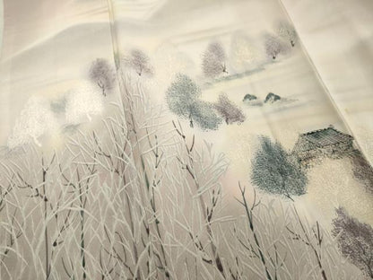 平和屋着物■訪問着　手描き　重ね山風景文　暈し染め　正絹　逸品　DABF4520cd