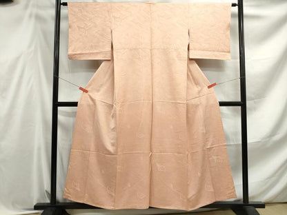 平和屋着物■上質な色無地　立波花丸地紋　水柿色　正絹　逸品　DABF4521qa