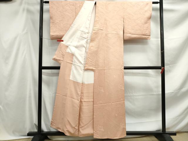 平和屋着物■上質な色無地　立波花丸地紋　水柿色　正絹　逸品　DABF4521qa