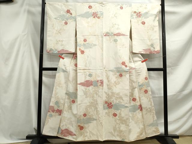 平和屋着物■上質な小紋　寿光織　草花文　金糸　正絹　逸品　DABF4529qa