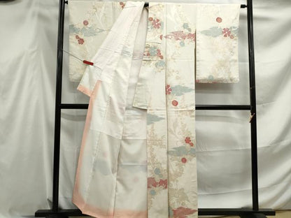 平和屋着物■上質な小紋　寿光織　草花文　金糸　正絹　逸品　DABF4529qa