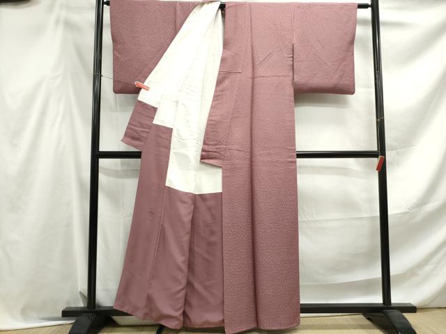 平和屋着物■上質な色無地　ふくれ織　霞地紋　蘇芳香色　正絹　逸品　DABF4537qa
