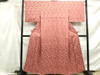 平和屋着物■上質な色無地　舞花地紋　珊瑚朱色　正絹　逸品　DABF4539qa