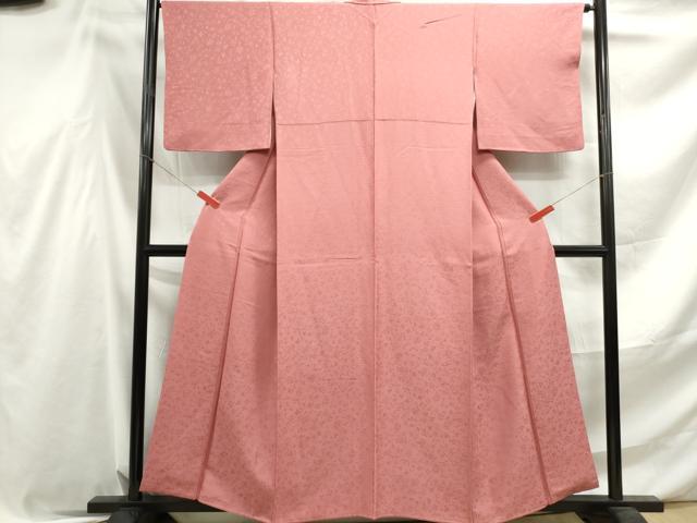 平和屋着物■上質な色無地　唐草花地紋　甚三紅色　正絹　逸品　DABF4540qa