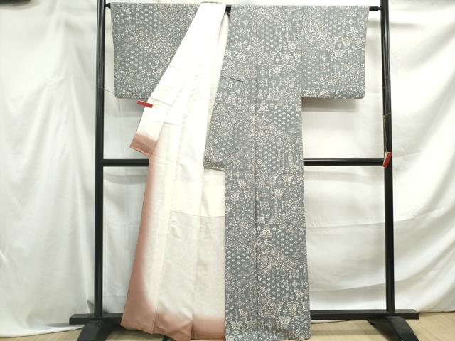 平和屋着物■上質な小紋　更紗花文　正絹　逸品　DABF4549qa