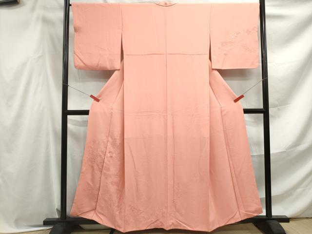 平和屋着物■中国三大刺繍　スワトウ刺繍　汕頭刺繍　総刺繍　無地絵羽訪問着　草花文　珊瑚色　正絹　逸品　DABF4550qa