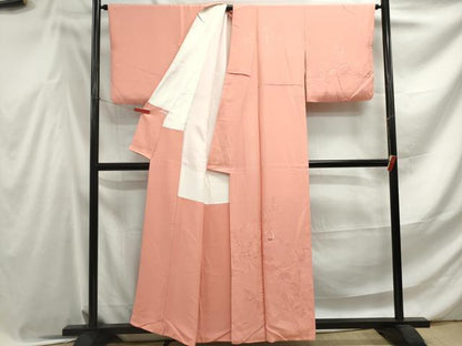 平和屋着物■中国三大刺繍　スワトウ刺繍　汕頭刺繍　総刺繍　無地絵羽訪問着　草花文　珊瑚色　正絹　逸品　DABF4550qa