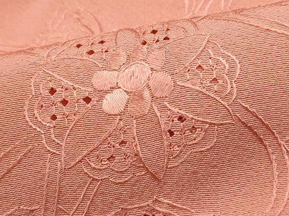 平和屋着物■中国三大刺繍　スワトウ刺繍　汕頭刺繍　総刺繍　無地絵羽訪問着　草花文　珊瑚色　正絹　逸品　DABF4550qa