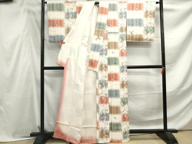 平和屋着物■上質な小紋　ふくれ織　扇面舞花文　暈し染め　金彩　やまと誂製　正絹　逸品　DABF4551qa