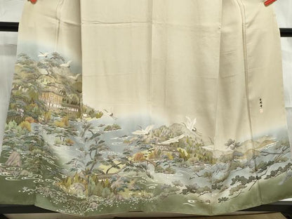 平和屋着物■豪華色留袖　友禅　作家物　飛鶴風景文　暈し染め　正絹　逸品　DABF4553qa