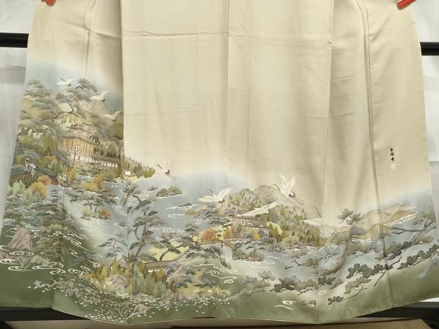 平和屋着物■豪華色留袖　友禅　作家物　飛鶴風景文　暈し染め　正絹　逸品　DABF4553qa