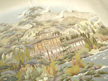 平和屋着物■豪華色留袖　友禅　作家物　飛鶴風景文　暈し染め　正絹　逸品　DABF4553qa