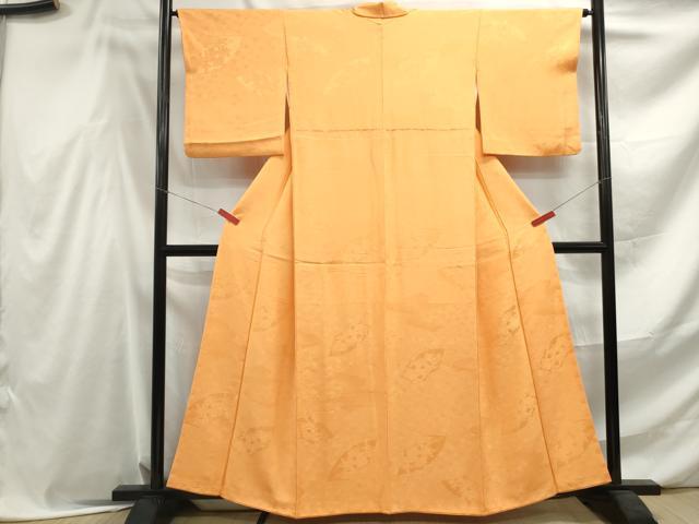 平和屋着物■上質な色無地　地紙草花地紋　柑子色　正絹　逸品　DABF4554qa