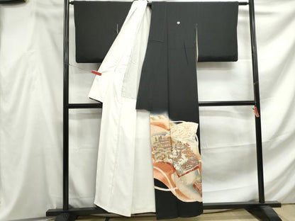 平和屋着物■豪華黒留袖　駒刺繍　地紙風景花文　暈し染め　金彩　正絹　逸品　DABF4573qa
