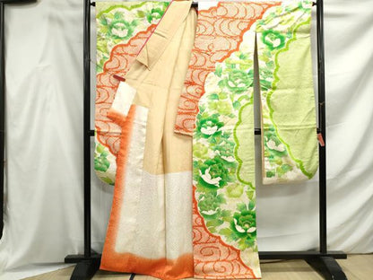 平和屋着物■豪華振袖　駒刺繍　絞り　枝花文　金彩　正絹　逸品　DABF4593qa