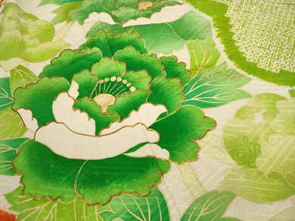 平和屋着物■豪華振袖　駒刺繍　絞り　枝花文　金彩　正絹　逸品　DABF4593qa