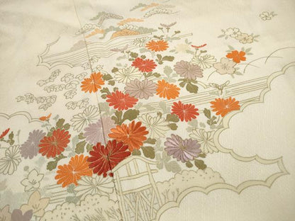 平和屋着物■訪問着　刺繍　草花文　暈し染め　金彩　正絹　逸品　DABF4606qa