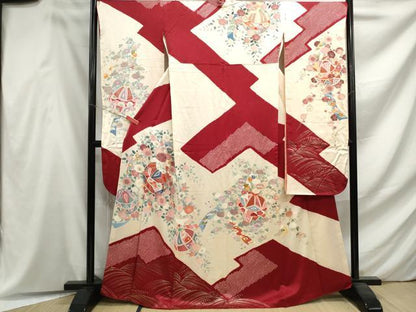 平和屋着物■豪華振袖　駒刺繍　絞り　手鞠舞桜文　金銀彩　正絹　逸品　DABF4622qa