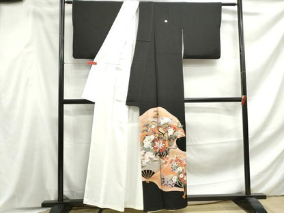 平和屋着物■豪華黒留袖　刺繍　扇面御所車花文　暈し染め　金糸　金彩　正絹　逸品　DABF4626qa