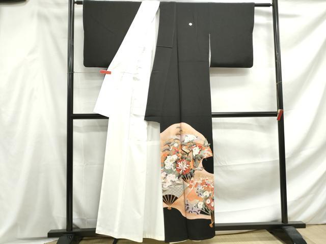平和屋着物■豪華黒留袖　刺繍　扇面御所車花文　暈し染め　金糸　金彩　正絹　逸品　DABF4626qa