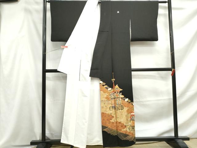 平和屋着物■五代 歌舞伎役者　坂東八十助　黒留袖　駒刺繍　祇園祭　金銀彩　正絹　逸品　DABF4634qa