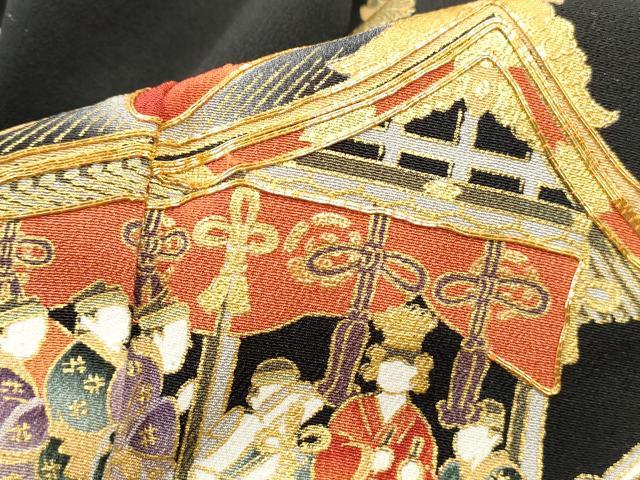 平和屋着物■五代 歌舞伎役者　坂東八十助　黒留袖　駒刺繍　祇園祭　金銀彩　正絹　逸品　DABF4634qa