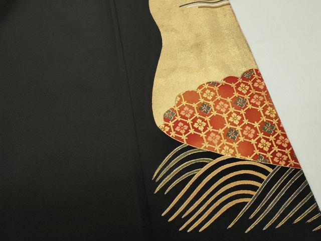 平和屋着物■五代 歌舞伎役者　坂東八十助　黒留袖　駒刺繍　祇園祭　金銀彩　正絹　逸品　DABF4634qa