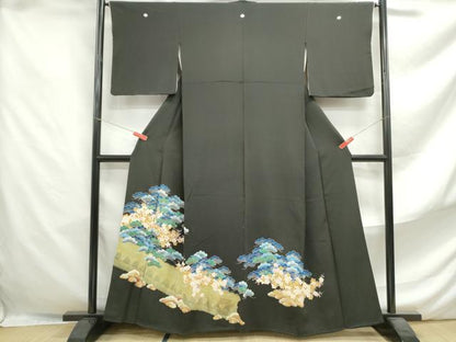 平和屋着物■豪華黒留袖 駒刺繍 枝梅松文 金彩 正絹 逸品 DABF4639qa