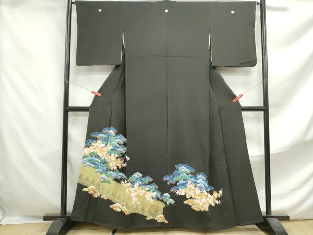 平和屋着物■豪華黒留袖 駒刺繍 枝梅松文 金彩 正絹 逸品 DABF4639qa