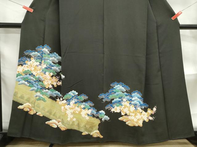 平和屋着物■豪華黒留袖 駒刺繍 枝梅松文 金彩 正絹 逸品 DABF4639qa