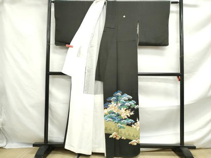 平和屋着物■豪華黒留袖 駒刺繍 枝梅松文 金彩 正絹 逸品 DABF4639qa