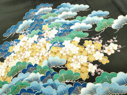平和屋着物■豪華黒留袖 駒刺繍 枝梅松文 金彩 正絹 逸品 DABF4639qa