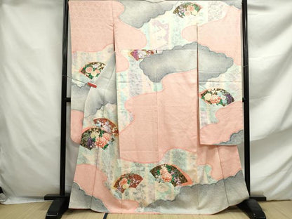 平和屋着物■豪華振袖 絞り 重ね地紙花文 暈し染め 金彩 正絹 逸品 DABF4647qa