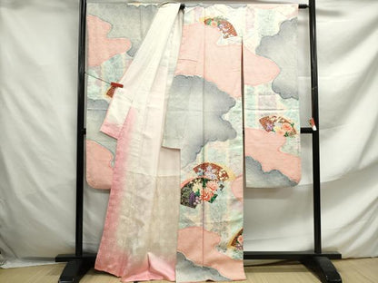 平和屋着物■豪華振袖 絞り 重ね地紙花文 暈し染め 金彩 正絹 逸品 DABF4647qa