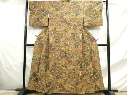 平和屋着物■上質な小紋 切嵌花文 更紗 正絹 逸品 DABF4649qa