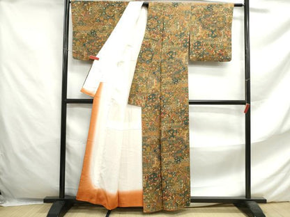 平和屋着物■上質な小紋 切嵌花文 更紗 正絹 逸品 DABF4649qa