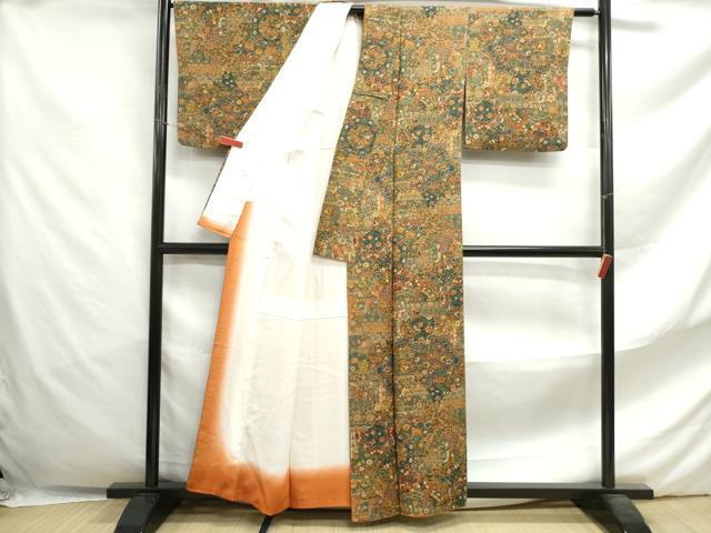 平和屋着物■上質な小紋 切嵌花文 更紗 正絹 逸品 DABF4649qa