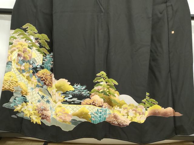 平和屋着物■豪華黒留袖 作家物 風景枝松花文 金彩 正絹 逸品 DABF4659qa