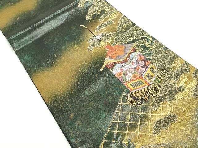 平和屋着物◎六通柄袋帯 唐織 浜松文 金糸 引箔 正絹 逸品 DABF4672qa