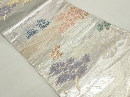 平和屋着物◎六通柄袋帯　唐織　樹林風景文　金銀糸　正絹　逸品　DABF4678qa
