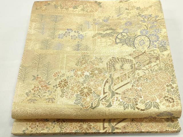 平和屋着物◎六通柄袋帯　御所車花文　翔鸞錦　金糸　正絹　逸品　DABF4683qa
