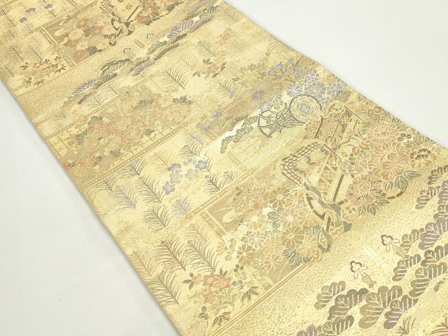 平和屋着物◎六通柄袋帯　御所車花文　翔鸞錦　金糸　正絹　逸品　DABF4683qa