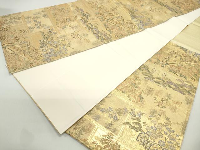 平和屋着物◎六通柄袋帯　御所車花文　翔鸞錦　金糸　正絹　逸品　DABF4683qa