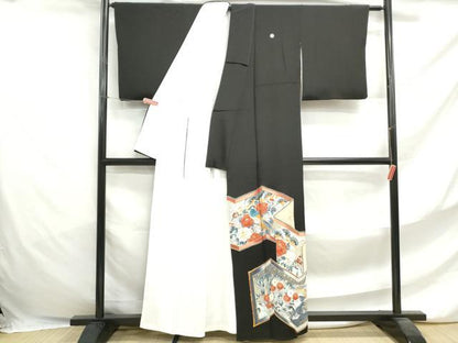 平和屋着物■豪華黒留袖　駒刺繍　屏風花鳥文　金糸　金彩　正絹　逸品　DABF4697qa