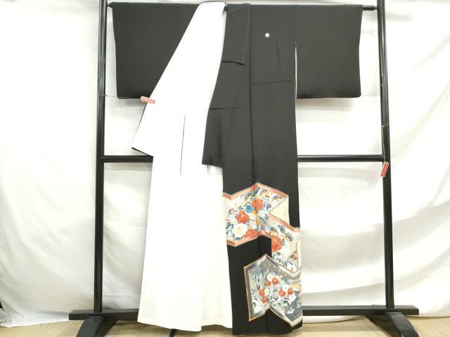 平和屋着物■豪華黒留袖　駒刺繍　屏風花鳥文　金糸　金彩　正絹　逸品　DABF4697qa