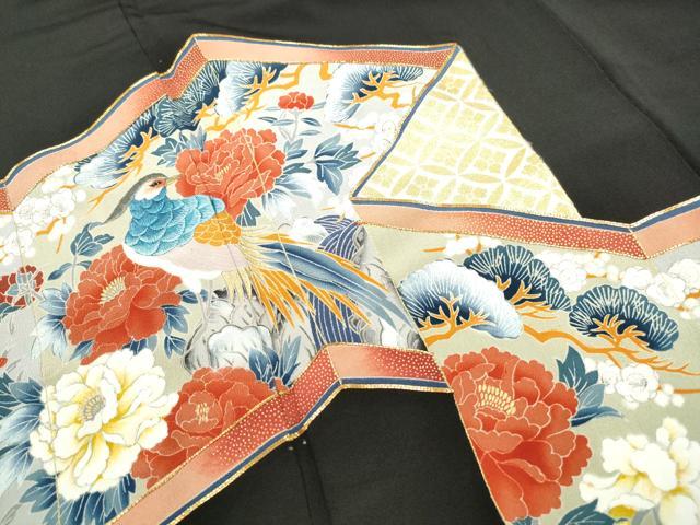 平和屋着物■豪華黒留袖　駒刺繍　屏風花鳥文　金糸　金彩　正絹　逸品　DABF4697qa