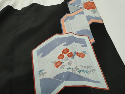 平和屋着物■豪華黒留袖　駒刺繍　屏風花鳥文　金糸　金彩　正絹　逸品　DABF4697qa